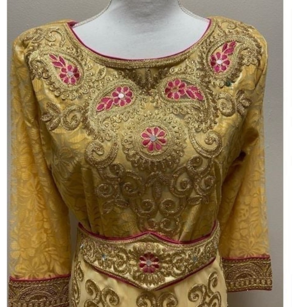 Elegant Gold and Yellow Embroidered Dress Indian Medium